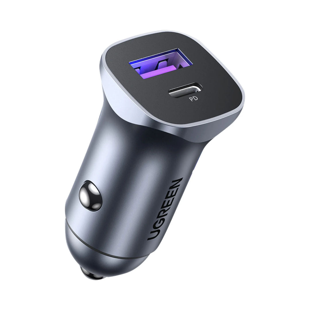UGREEN CD130 52.5W Dual Port Car Charger with USB-C PD and USB-A QC Fast Charging