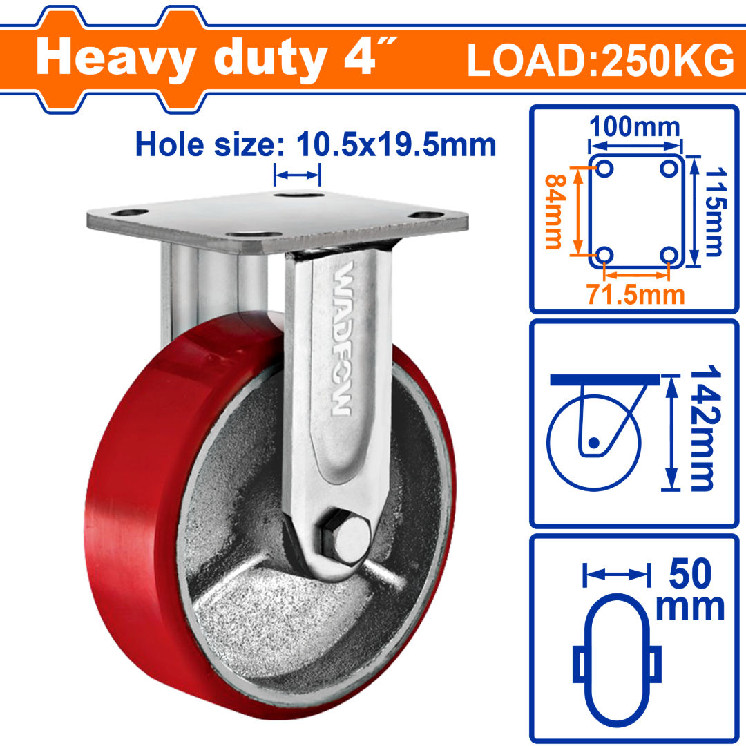 WADFOW Heavy-Duty Caster Wheel, Steel + PU Series