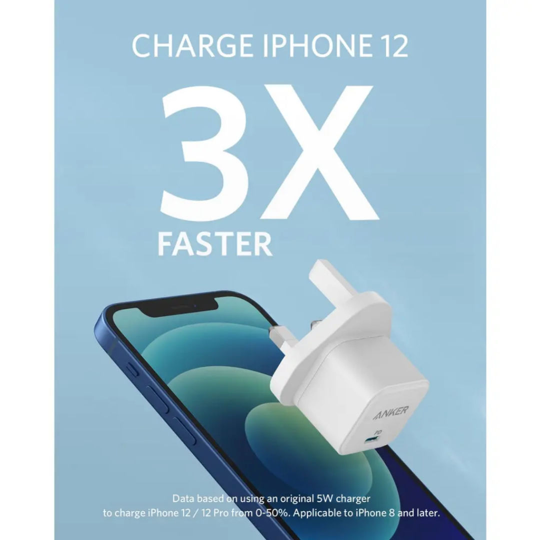 شاحن Anker PowerPort III بقدرة 20 واط ومزود بمنفذ USB-C، مكعب شحن سريع بتقنية PD، تصميم مدمج