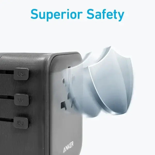 Anker Nano Travel Adapter 4-in-1, 65W Fast Charging, USB-C, USB-A & AC Outlet, Black