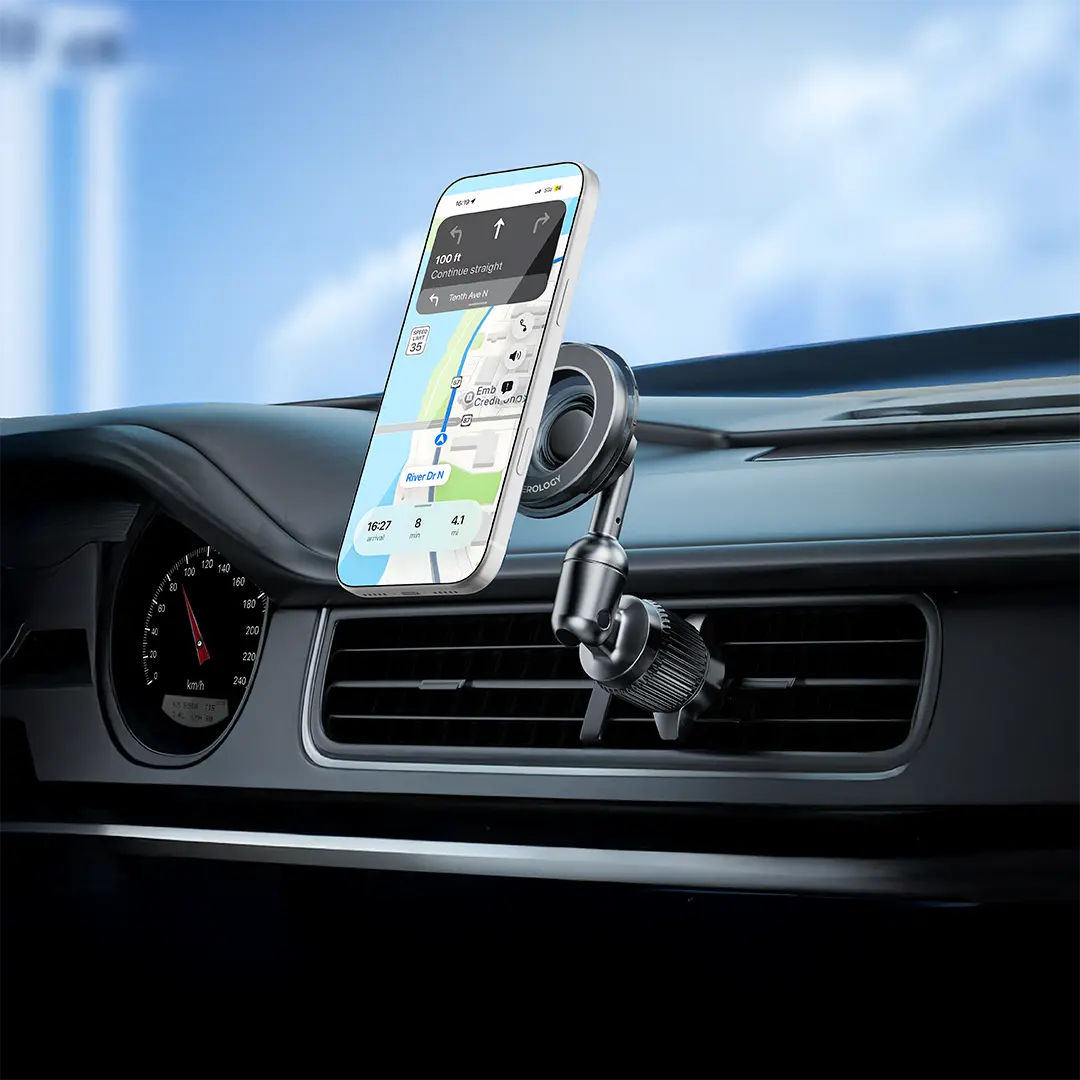 Powerology Logan 360° Rotation Head MagSafe Car Phone Holder, Black