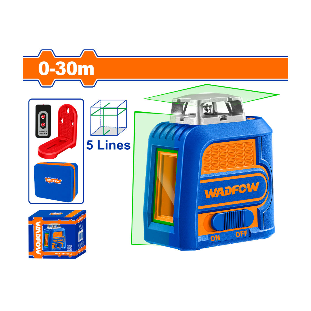 ليزر WADFOW ذاتي التسوية بالخط الأخضر، خطوط أفقية + عمودية بزاوية 360 درجة، نطاق 0~30 متر