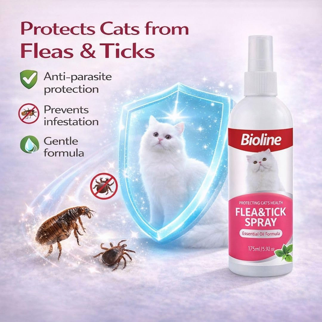 Bioline Flea & Tick Spray For Cats With Natural Neem Oil, 175ml