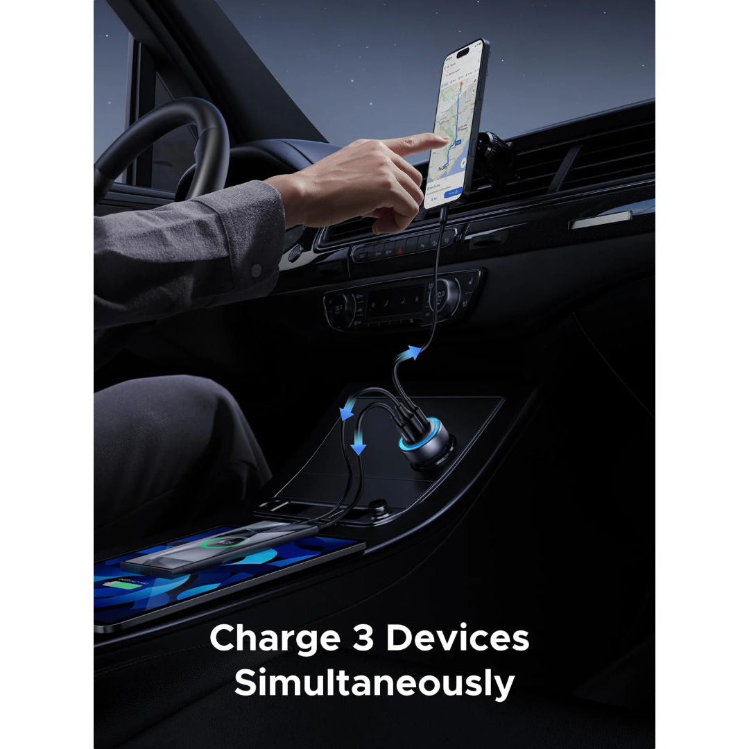 شاحن سيارة UGREEN CD130 بقدرة 52.5 واط ومزود بمنفذين مع دعم الشحن السريع عبر USB-C PD وUSB-A QC