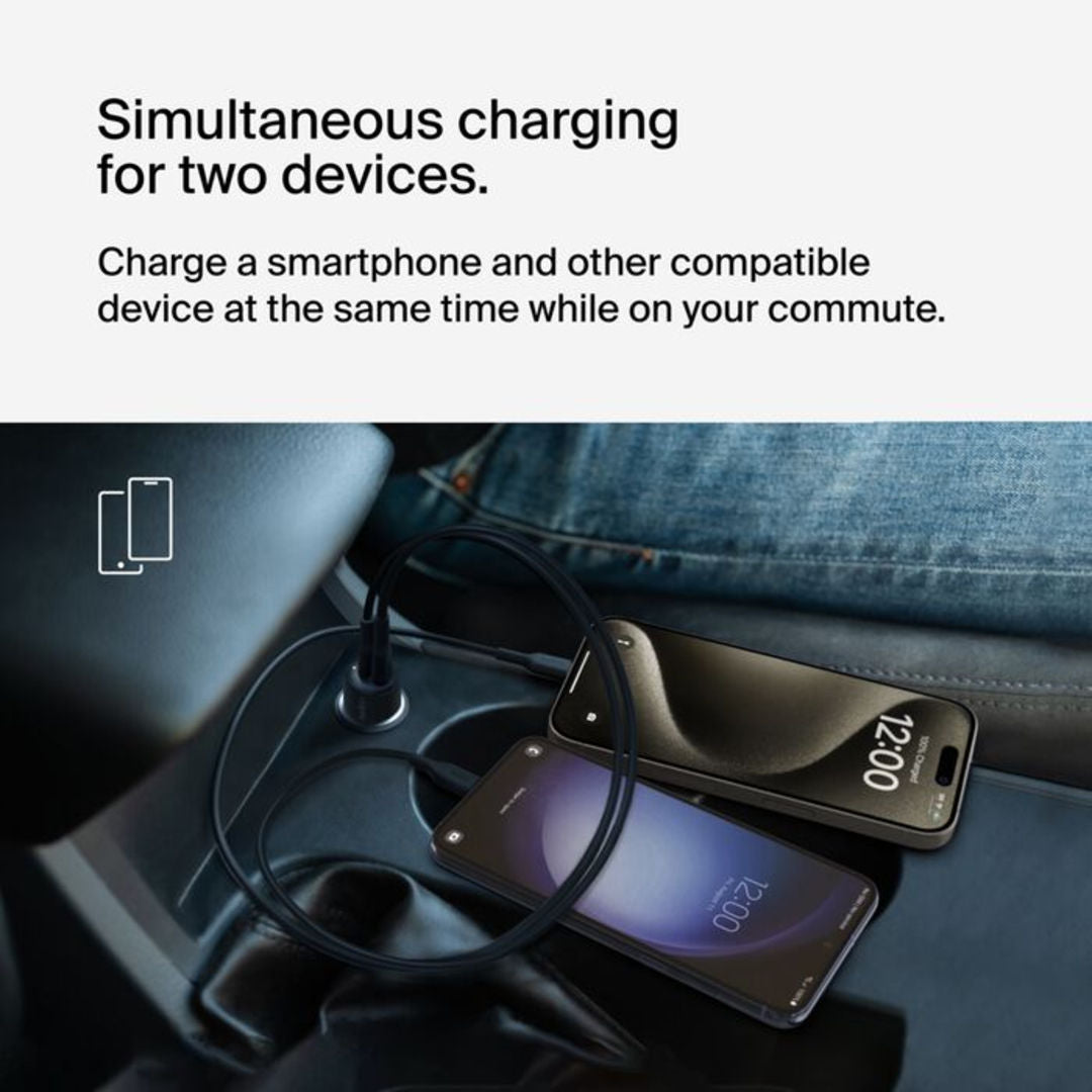 Belkin Boost Charge™ 42W Dual Car Charger, 30W USB-C and 12W USB-A, Black