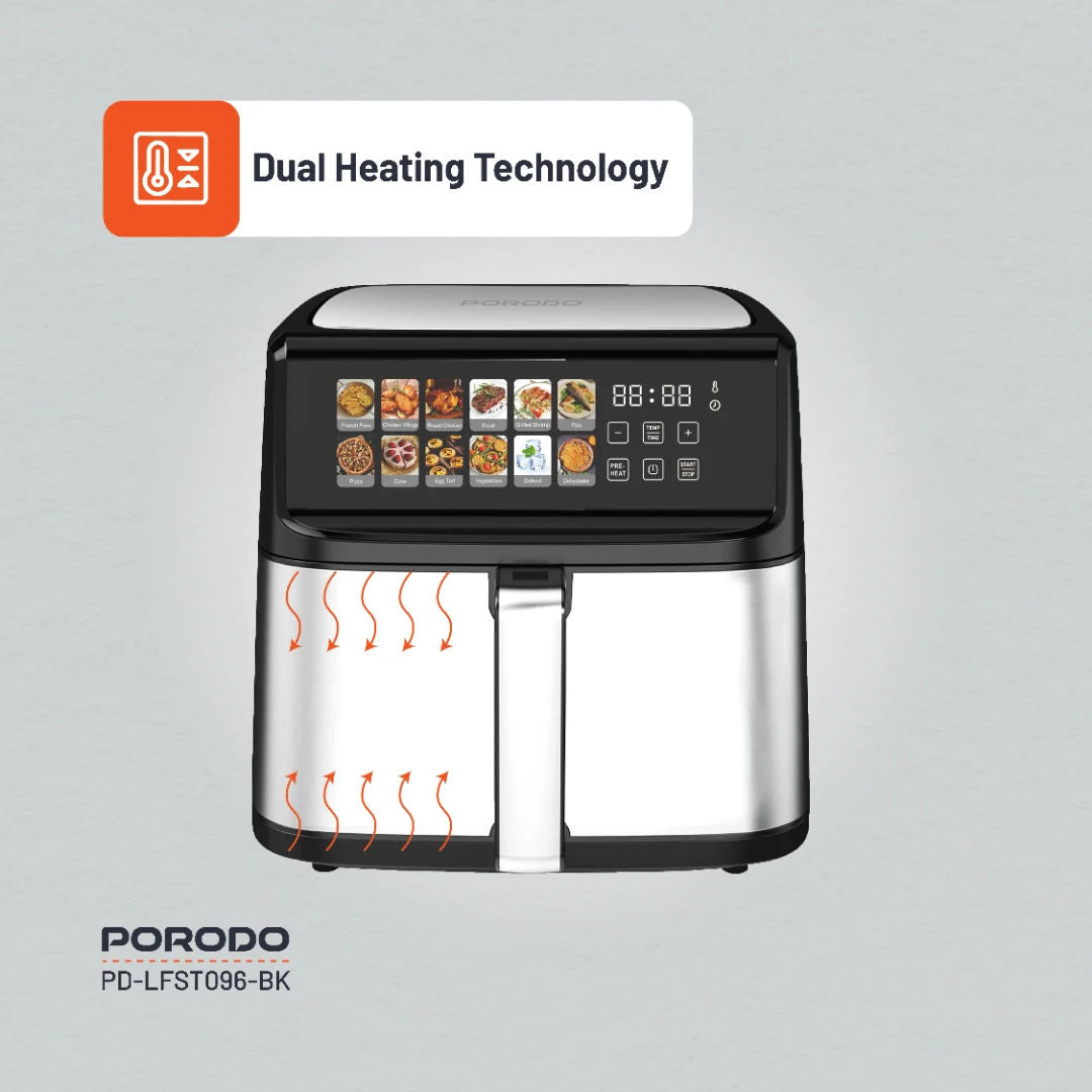Porodo Lifestyle Large Capacity Air Fryer, 11L Capacity, Black
