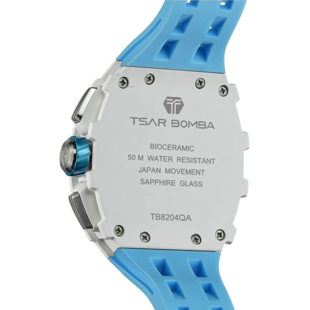 TSAR Bomba Men's White Case Blue Silicon Bio-Ceramic Quartz Watch
