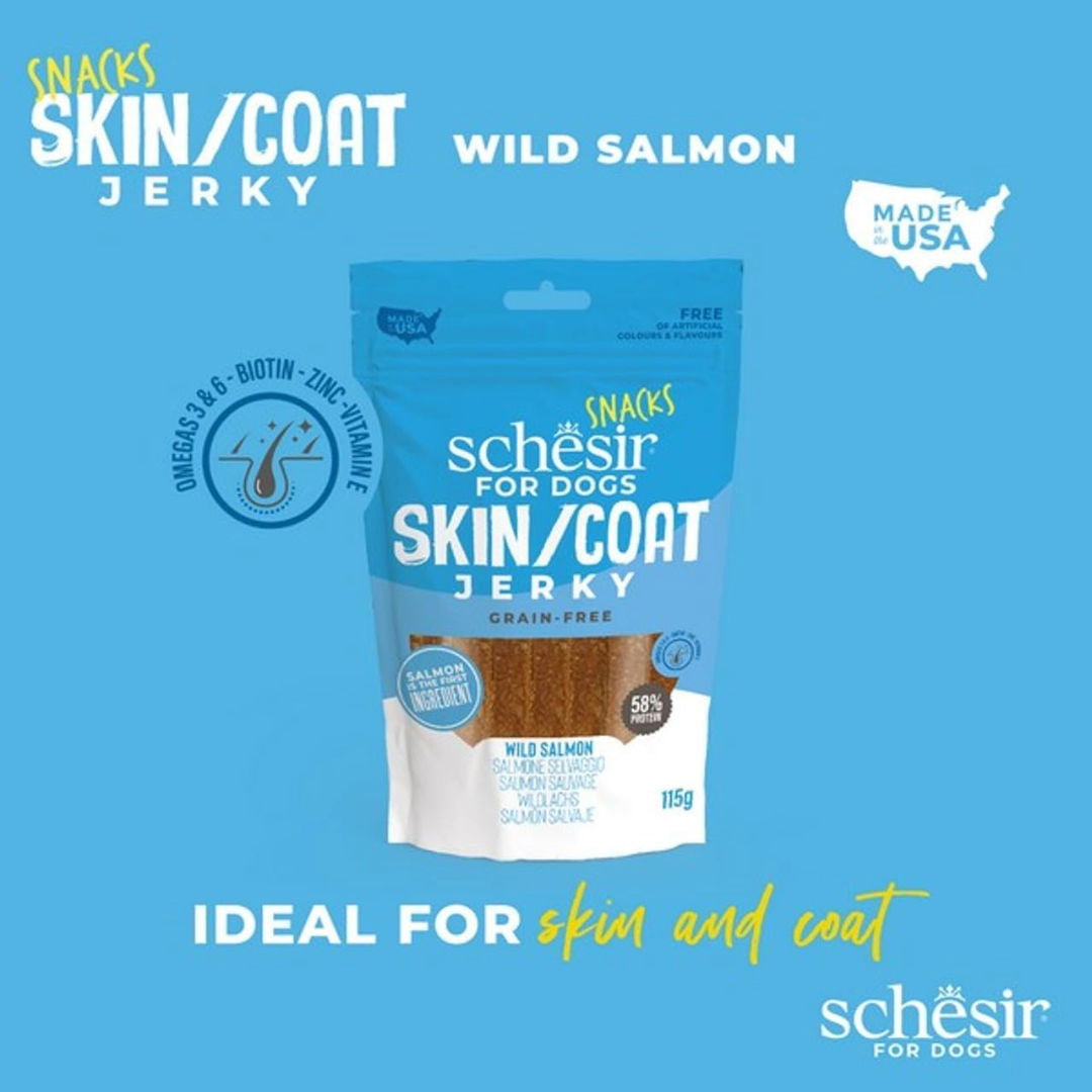 Schesir Grain-Free Snacks Skin & Coat Jerky Wild Salmon For Dog, 115gm
