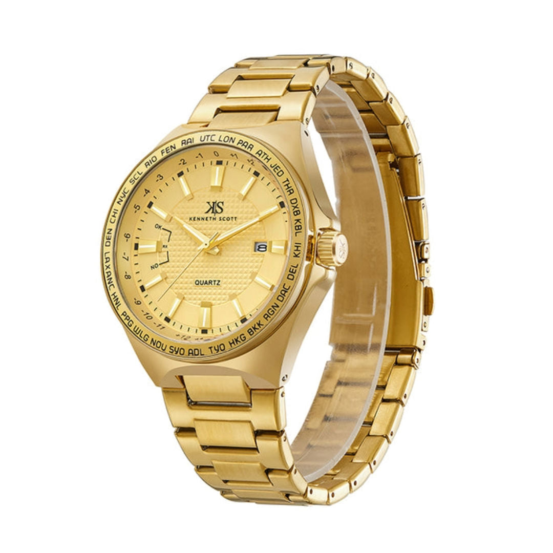 Kenneth Scott Men’s Analog Champagne Dial Watch, Tonneau Case, K23027-GBGC