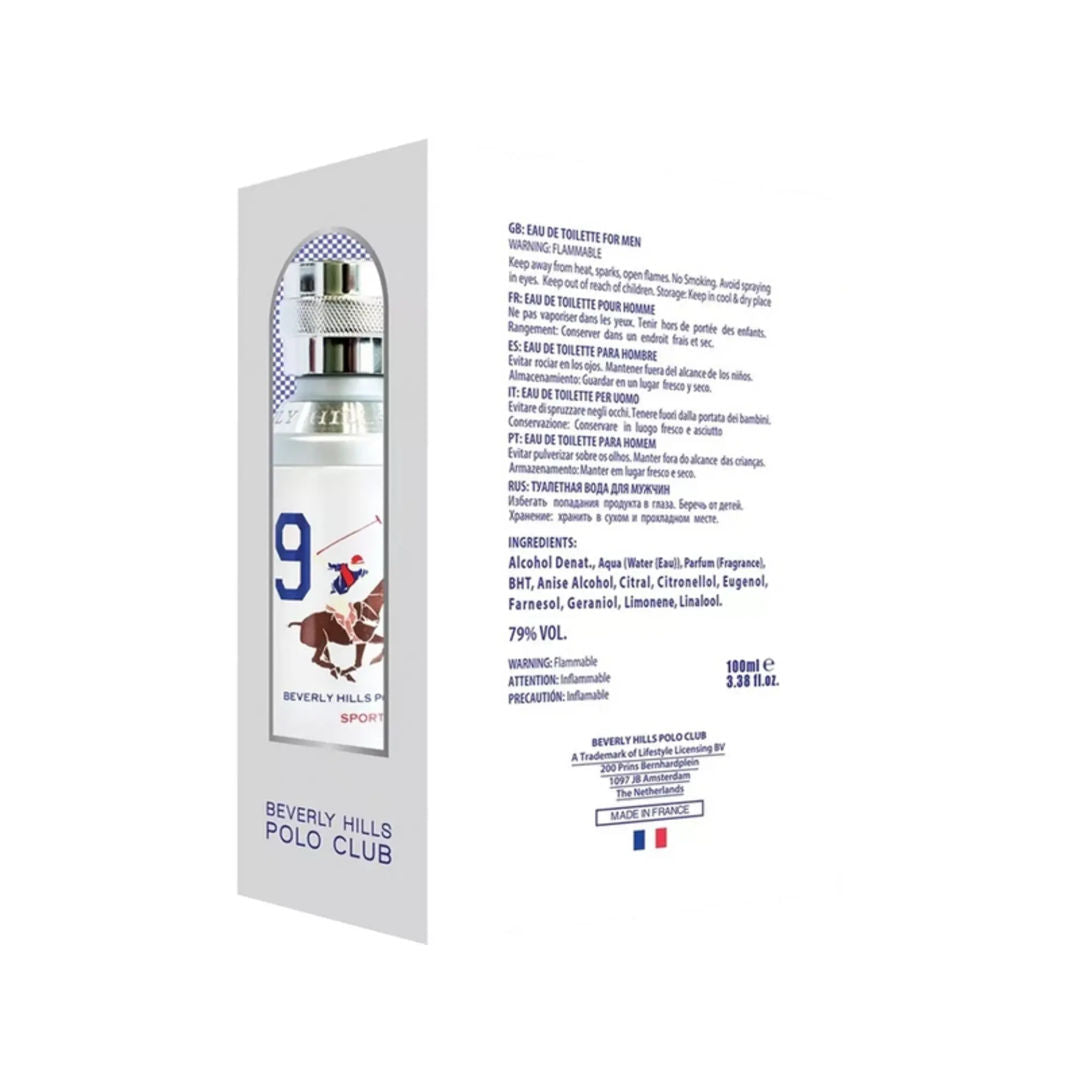 Beverly Hills Polo Club Sport No. 9 Eau de Toilette for Men, 100ml