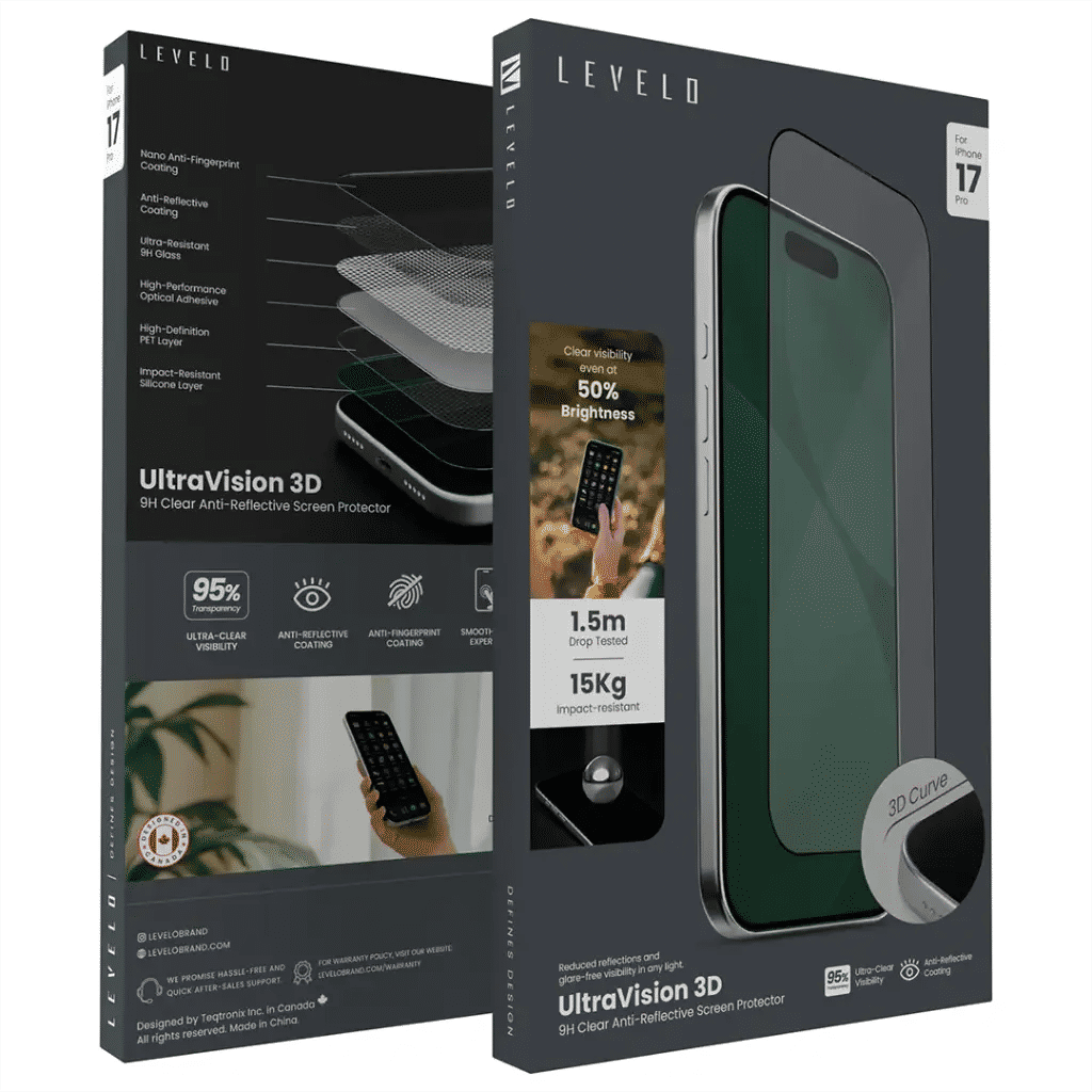 Levelo UltraVision 3D AR 9H Screen Protector for iPhone 17 Series