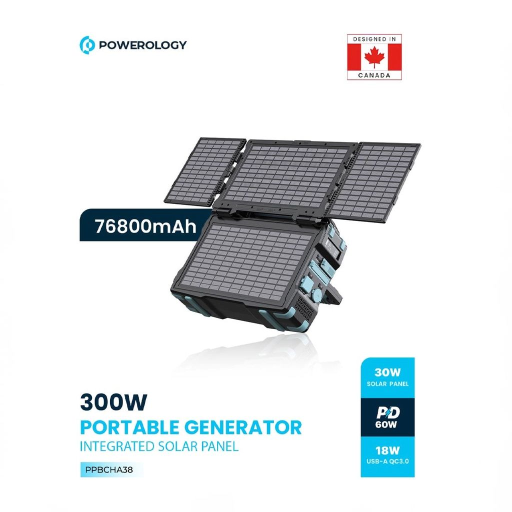 Powerology Portable Solar Power Generator 284Wh 300W QC, Black