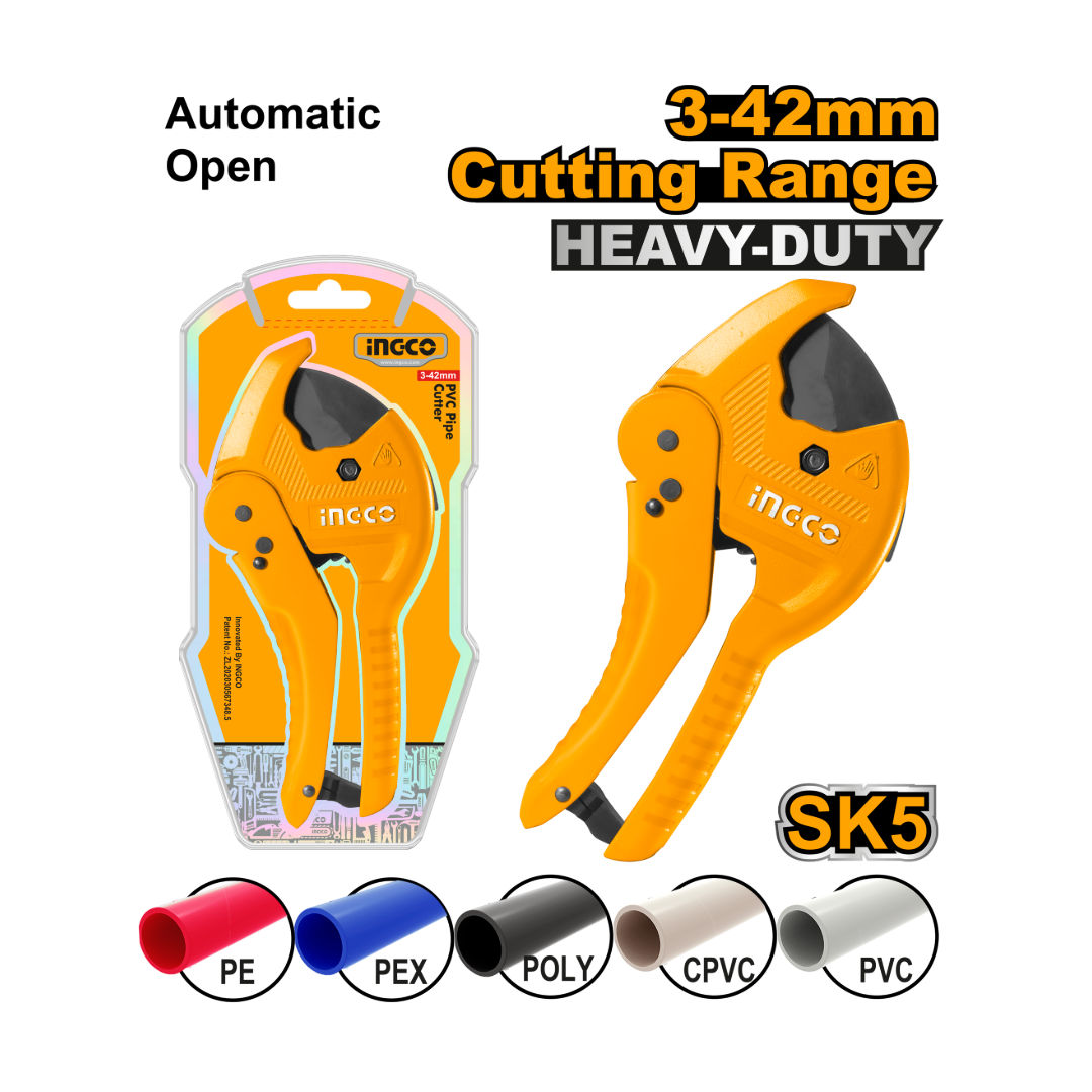 INGCO PVC Pipe Cutter 230mm, Auto Open Function, Cutting Diameter 3–42mm