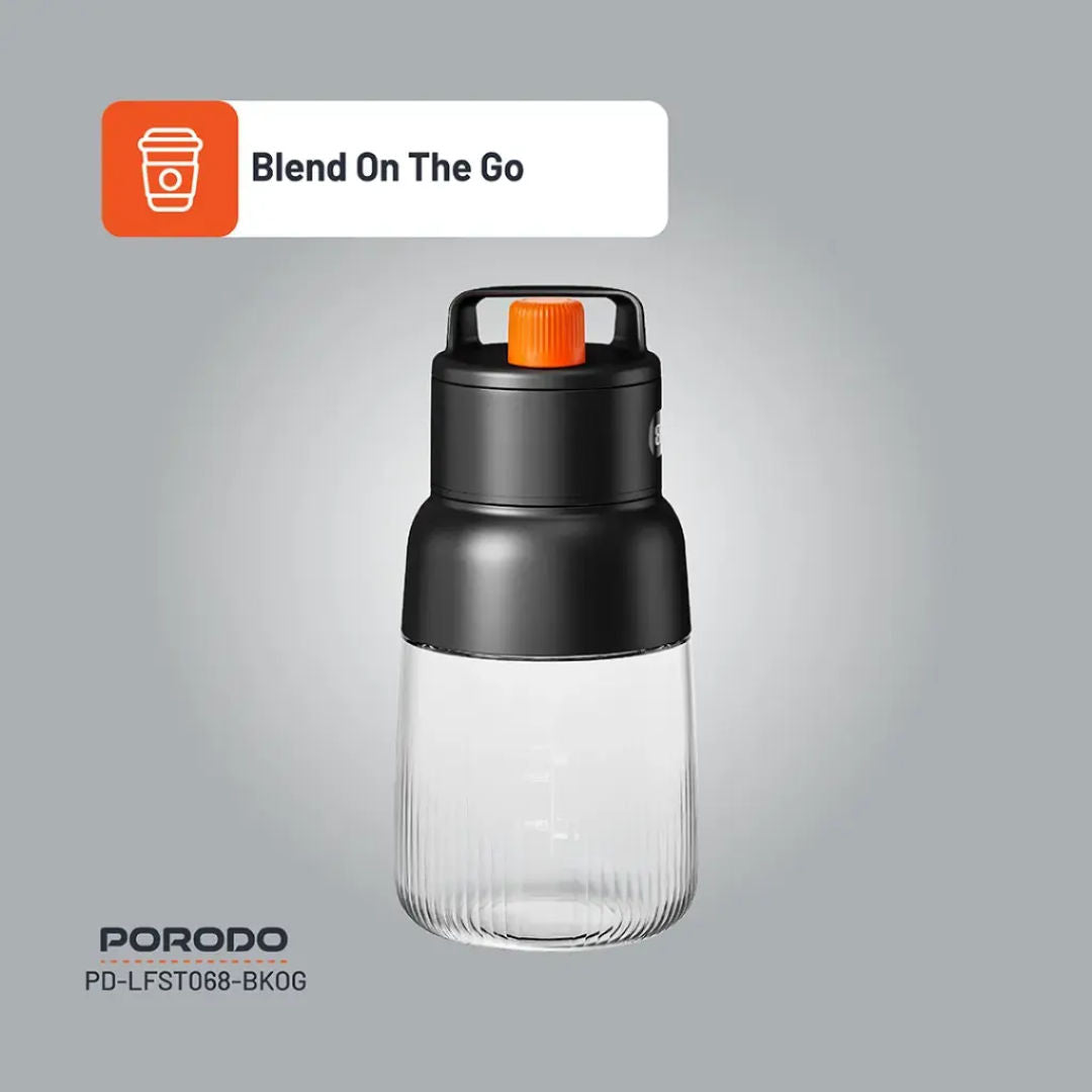 Porodo Lifestyle Blend & Sip Portable Blender, Black/Orange