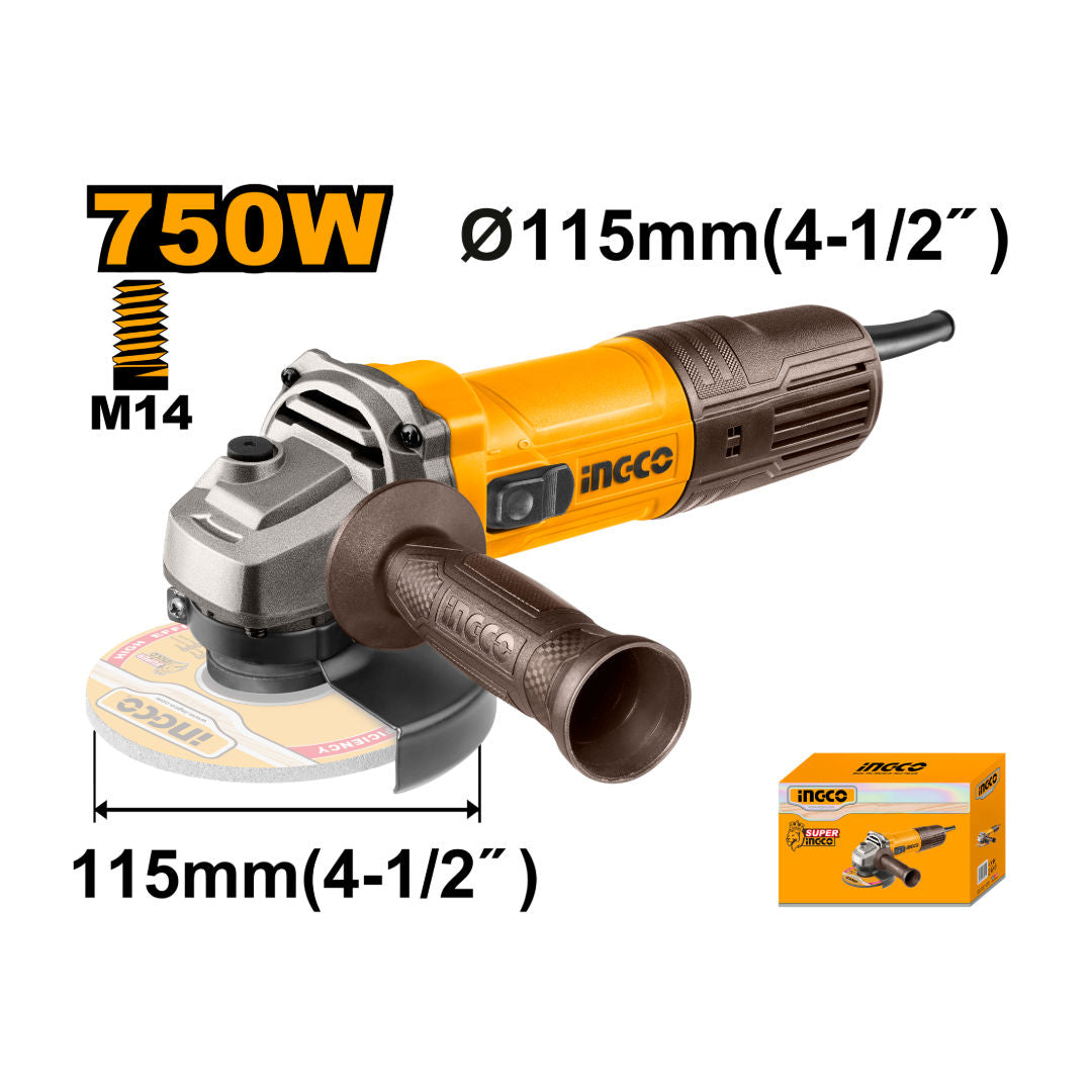 INGCO Angle Grinder, 12000rpm, Disc Diameter 115mm