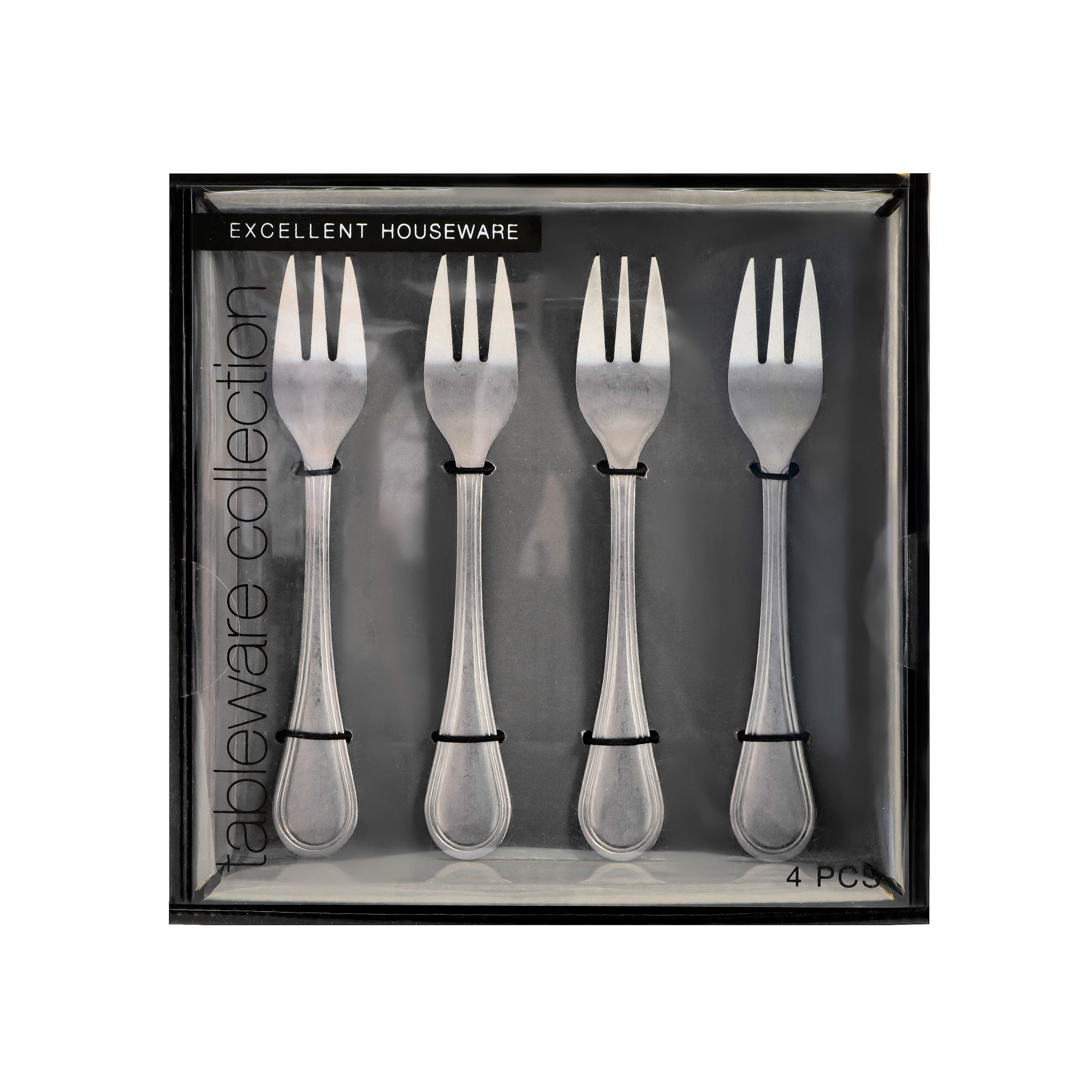 Excellent Houseware 4-Piece Stainless Steel Cake Fork Set, Antique Finish, Stone Polished, Silver