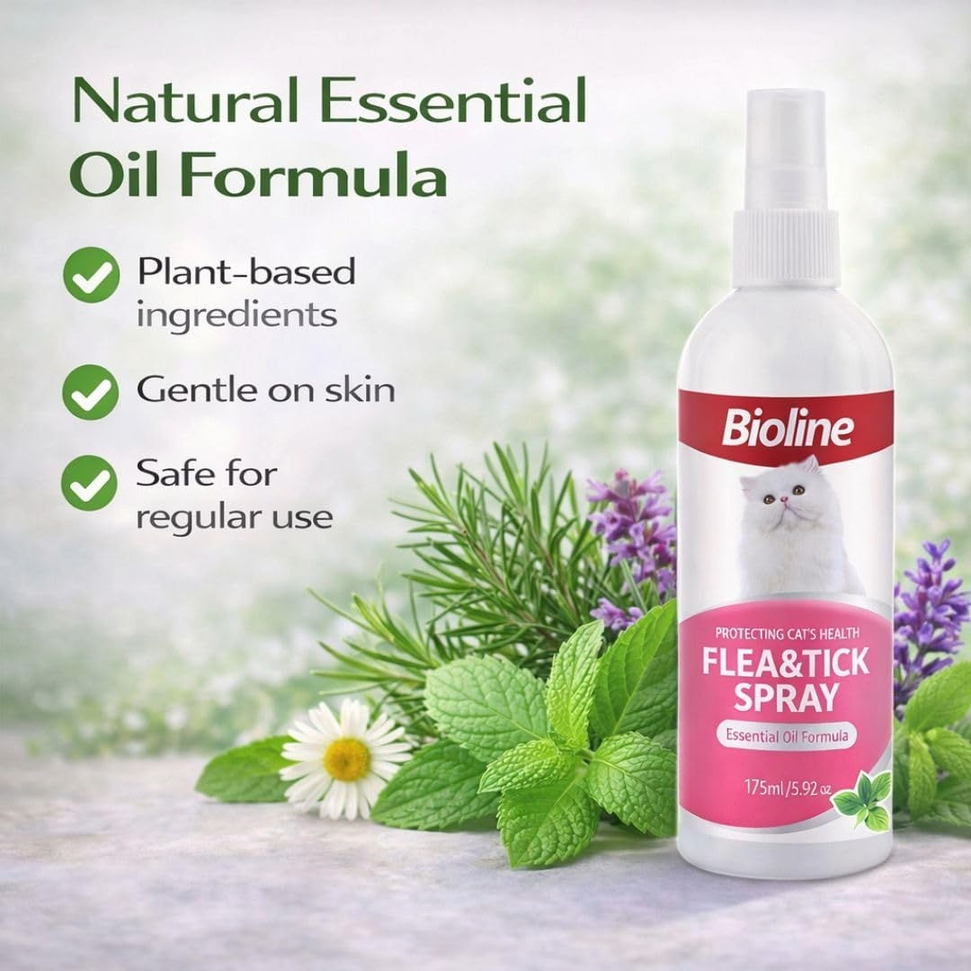 Bioline Flea & Tick Spray For Cats With Natural Neem Oil, 175ml