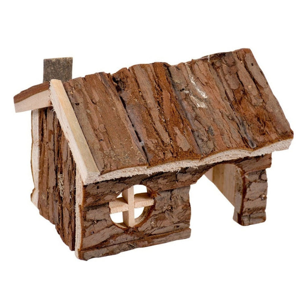 Duvo+ Small Animal Wooden Lodge Bark, 15x11x12Cm