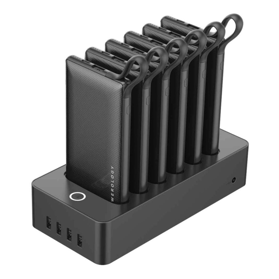 Powerology 6-in-1 10000mAh Power Bank Station with Built-in Lightning, Micro USB & Type-C Cables