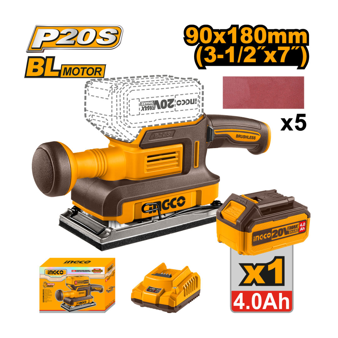 INGCO Cordless Finishing Sander, 20V