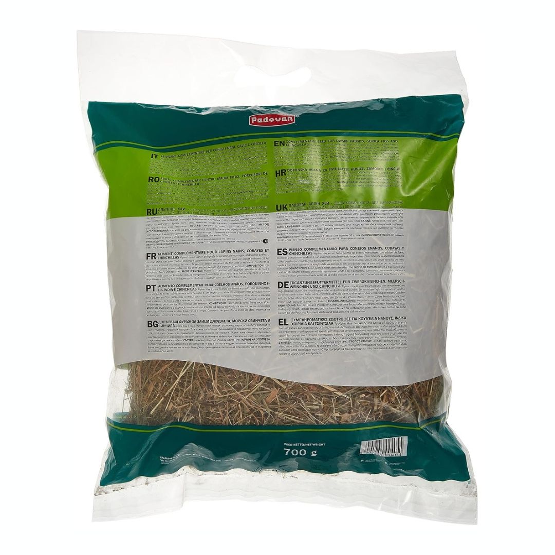 Padovan Alpine Hay, Complementary Feed for Dwarf Rabbits, Guinea Pigs, and Chinchillas, 700g