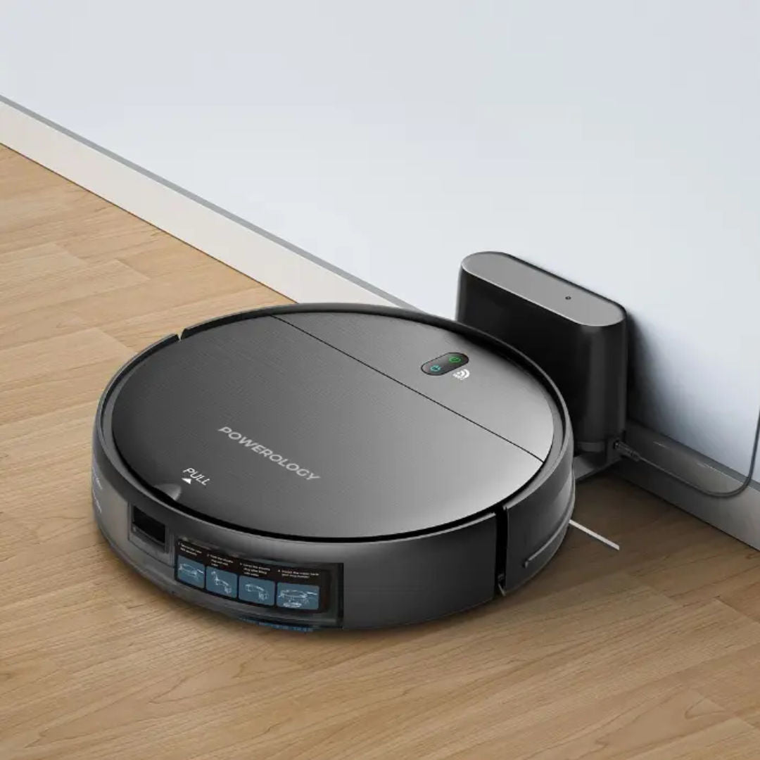 Powerology Smart Robovac Vacuum & Mop, Wi-Fi Control, Black