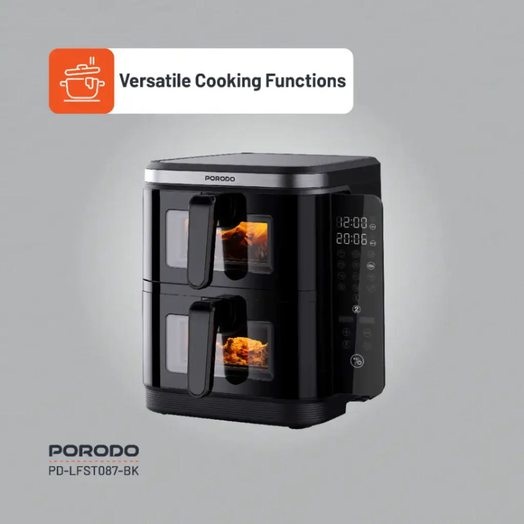 Porodo Lifestyle Double Stack Air Fryer with 12 Presets, Black