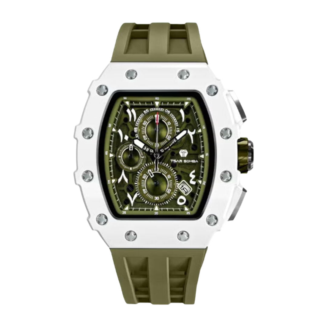 TSAR Bomba Men's White Case Olive Strap Bio-Ceramic Quartz Watch