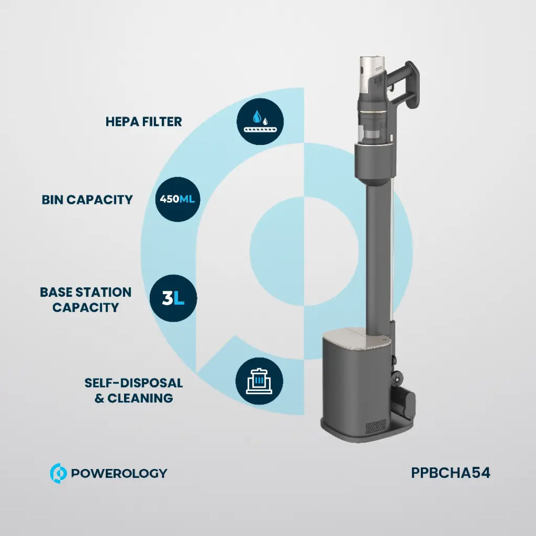 Powerology Cordless Vacuum Auto-Disposal Charging, 400W Motor, Black