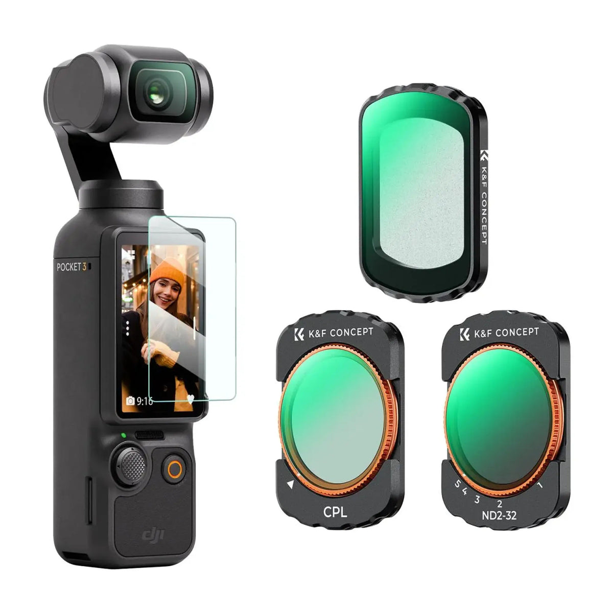K&F Concept Nano-X Series CPL, Black Diffusion 1/4 and ND2-32 Filter Kit for Osmo Pocket 3