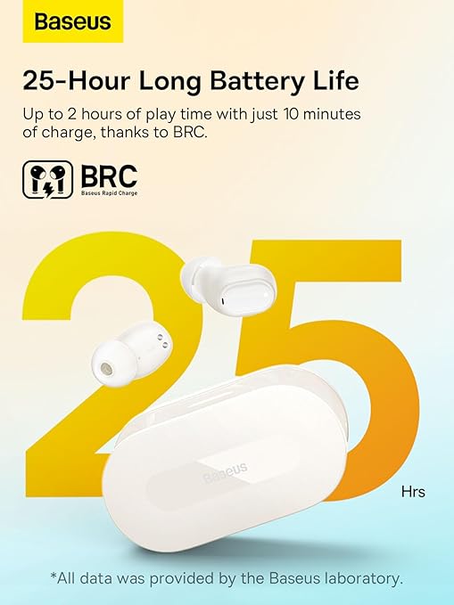 Baseus Bowie EZ10 True Wireless Bluetooth 5.3 Earbuds, White, 25hr Playtime