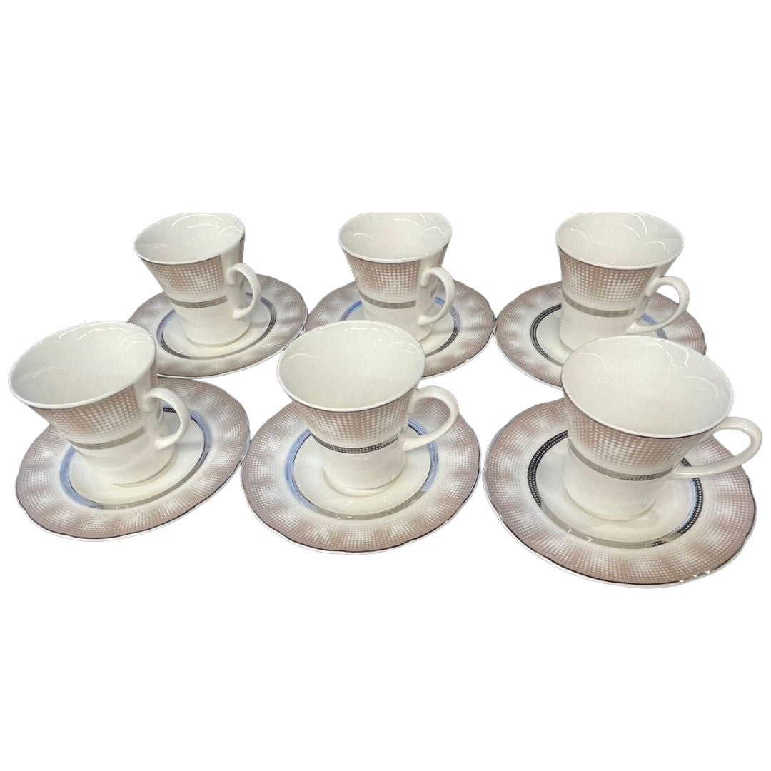 Kutahya Porselen Bone Mare Tea Cup & Saucer Set, 12Pcs, White & Gold