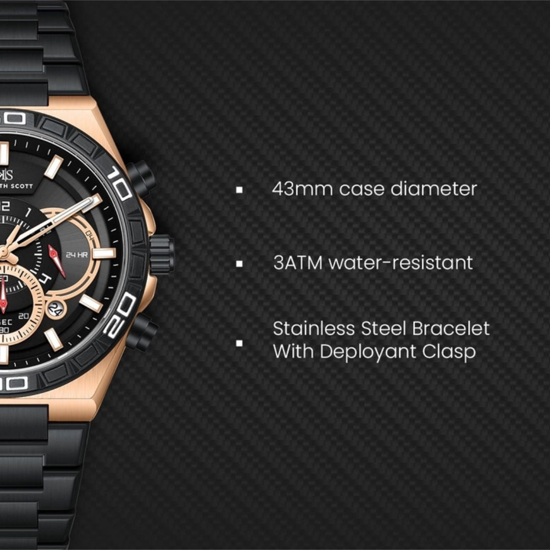 KENNETH SCOTT Men's Chronograph Black Dial Watch, K26101-KBBB Series