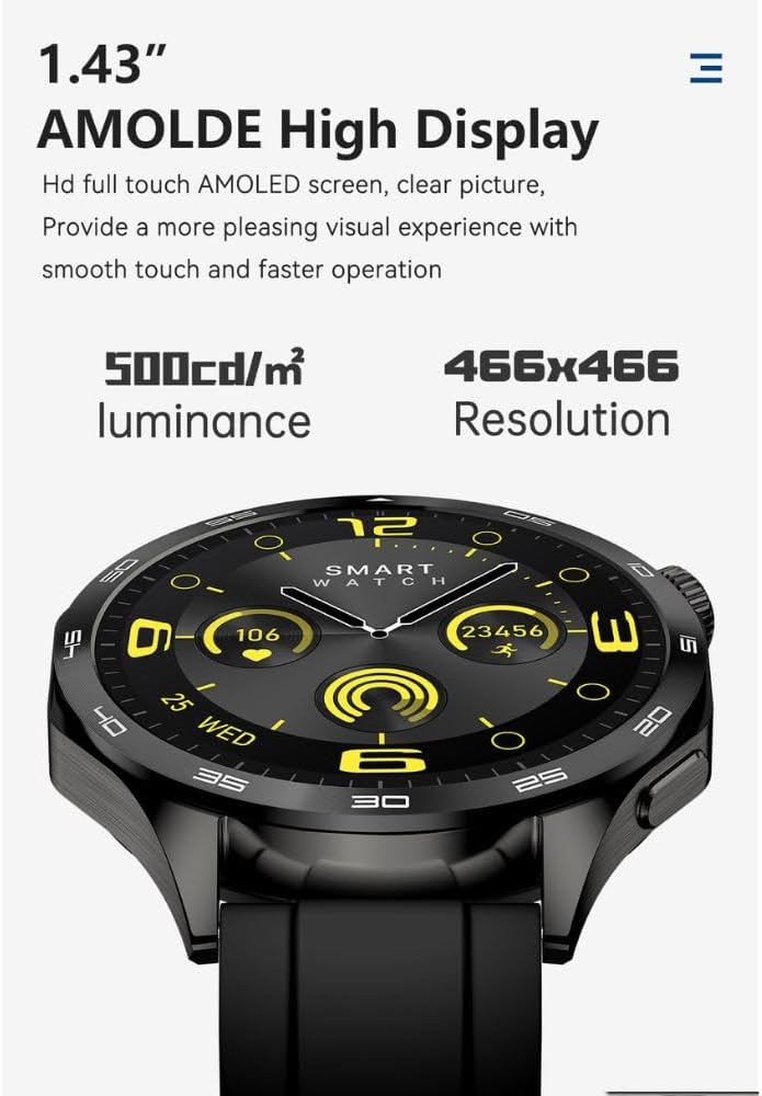 Telux Neo Smartwatch, 1.43 AMOLED, 300mAh Battery, IP68 Waterproof, Black
