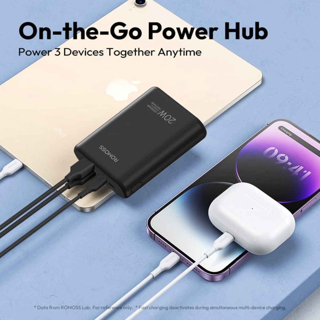 Romoss PCT10 10000mAh Mini Power Bank, PD 20W Fast Charge Portable Charger with 3 Outputs