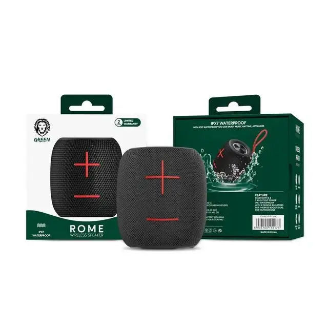 Green Lion Rome Wireless Bluetooth Speaker, Portable, Water & Dust Resistant, 13H Playtime, Black