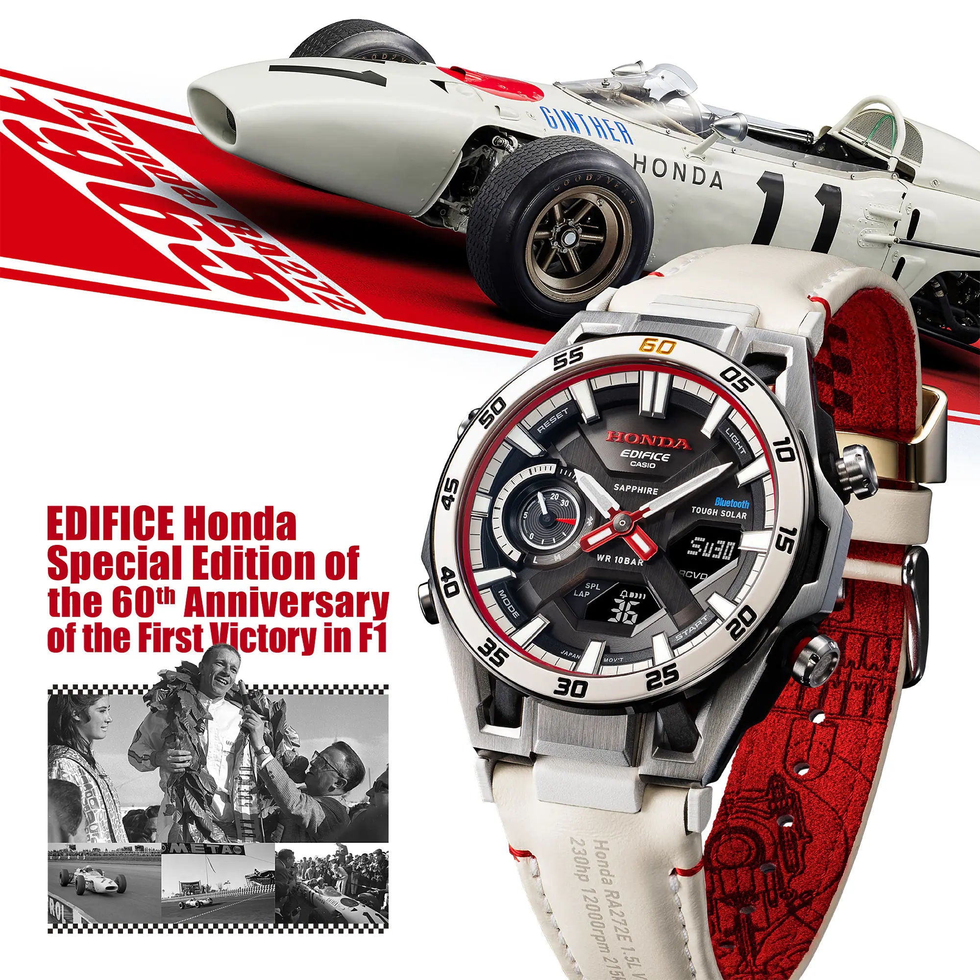 Casio EDIFICE Sospensione ECB-2300HR-1A, Honda RA272 60th Anniversary Limited Edition Bluetooth Solar Watch