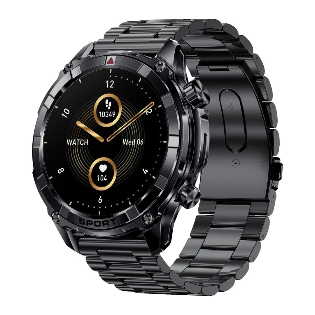 Xcell Elite6 Smartwatch, 1.52inch HD Display, Bluetooth Calling, Wireless Charging, Flashlight, Heart-Rate, Black