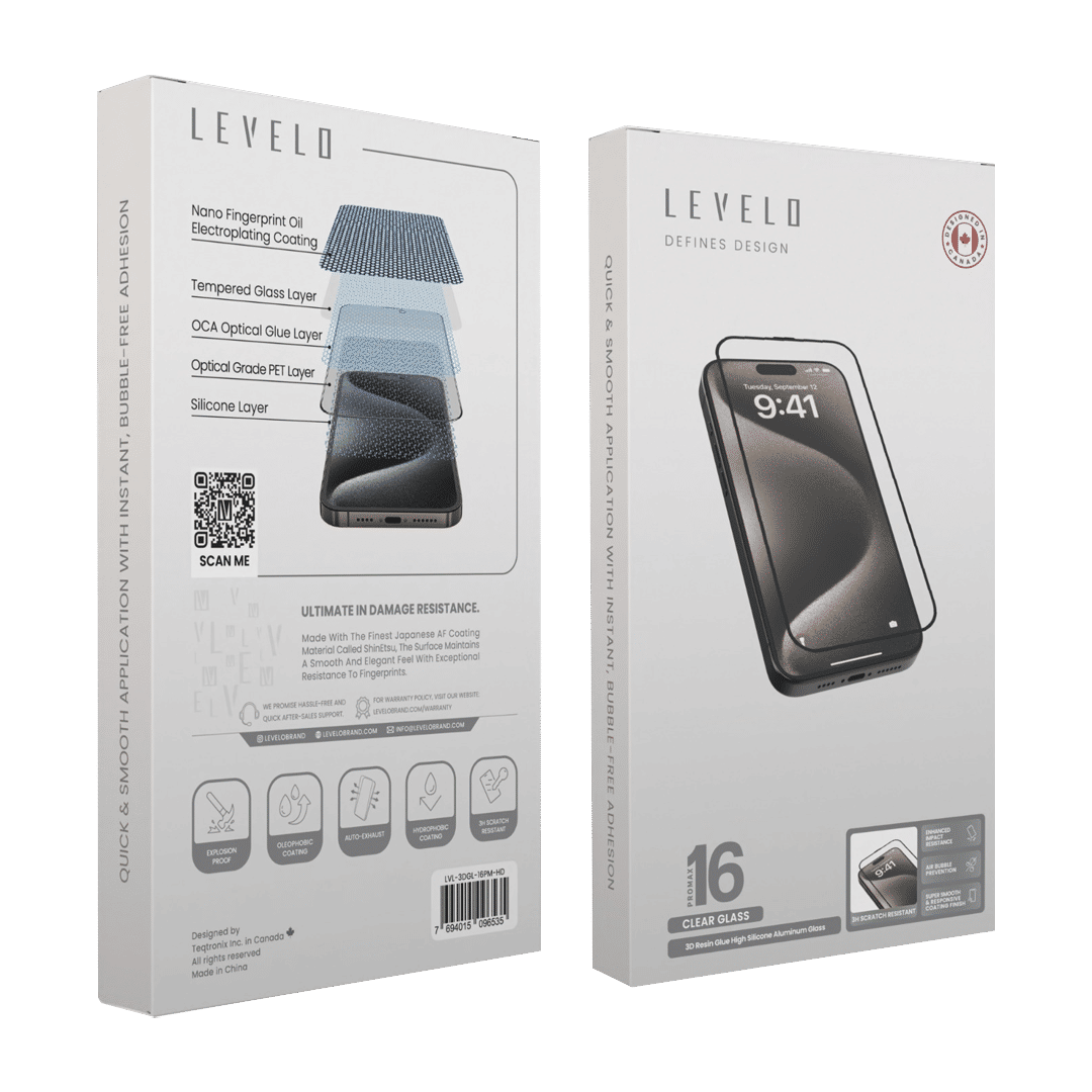 Levelo 3D Resin Glue High Silicone Aluminum Glass Screen Protector for iPhone 16 Series, Auto-Exhaust