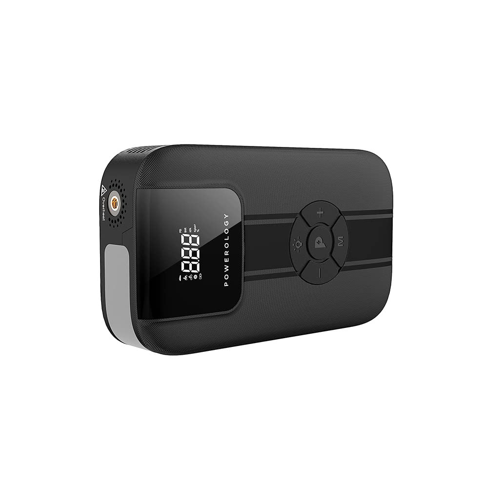 Powerology 11200mAh Jump Starter with Air Compressor, Power Bank & LED Light, 1200A Peak, USB-C Fast Charging