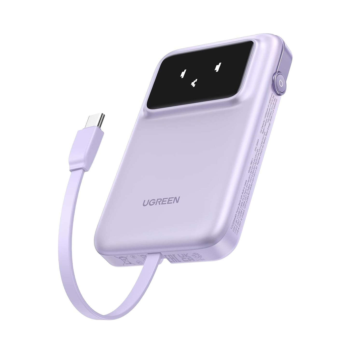 شاحن محمول UGREEN PB511 بسعة 10000 مللي أمبير في الساعة وقدرة شحن سريع تبلغ 30 واط مزود بكابل USB-C مدمج