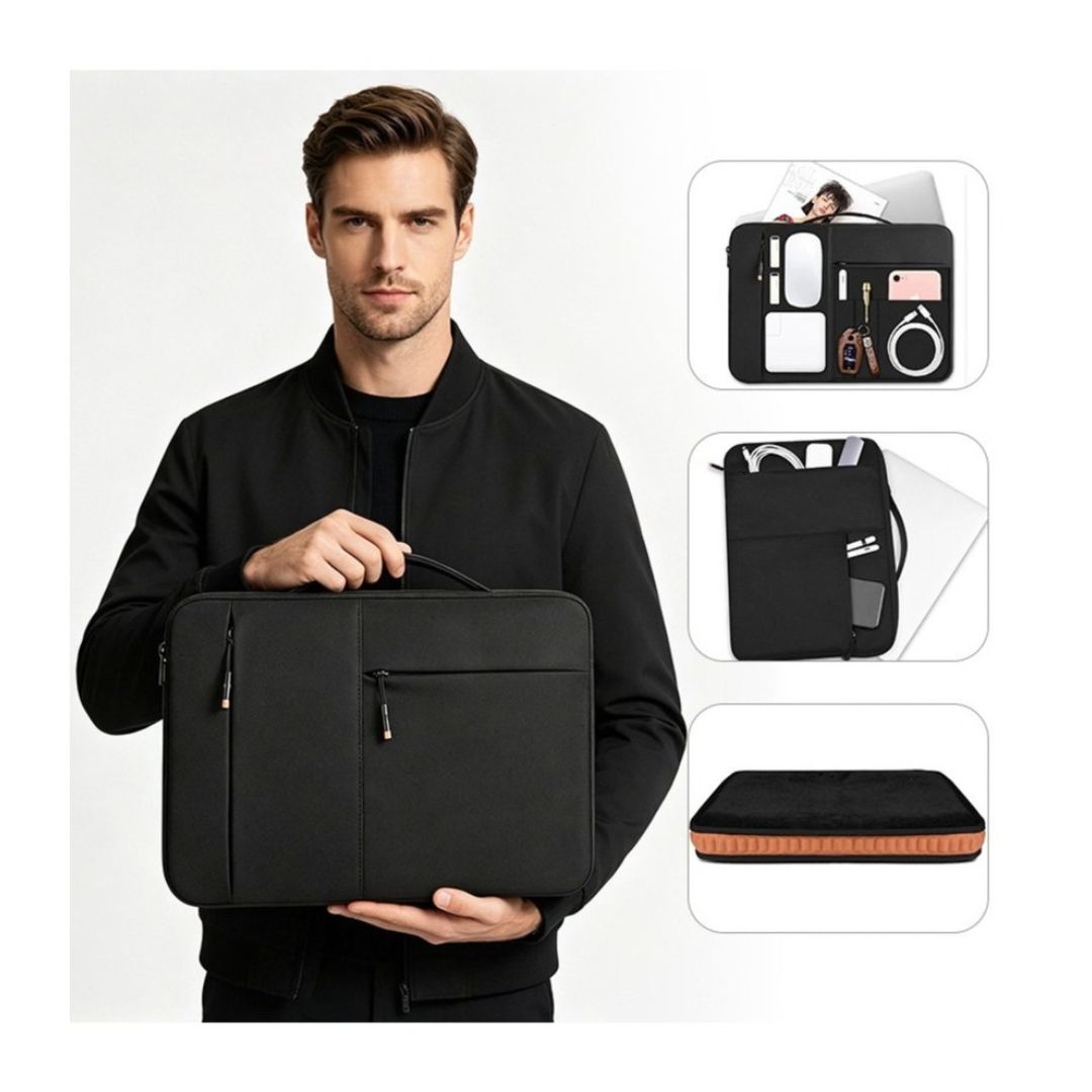 Infinyty Orvyn Protective Laptop Sleeve Bag with Storage Pockets, Up to 16inch, Black