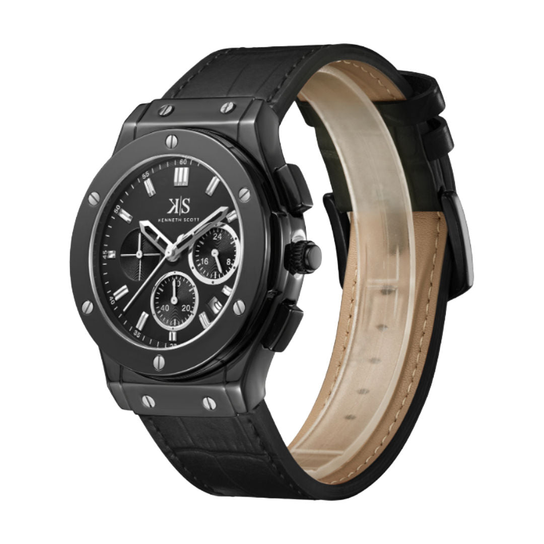 Kenneth Scott Men’s Multi-Function Quartz Watch with Leather Strap, K24115 Series