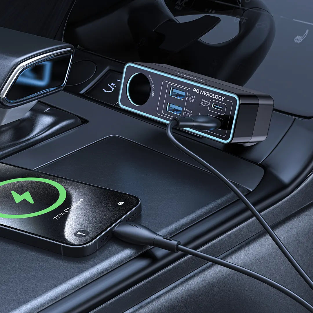 Powerology Brio 125W Multi-Port Car Charger, Black
