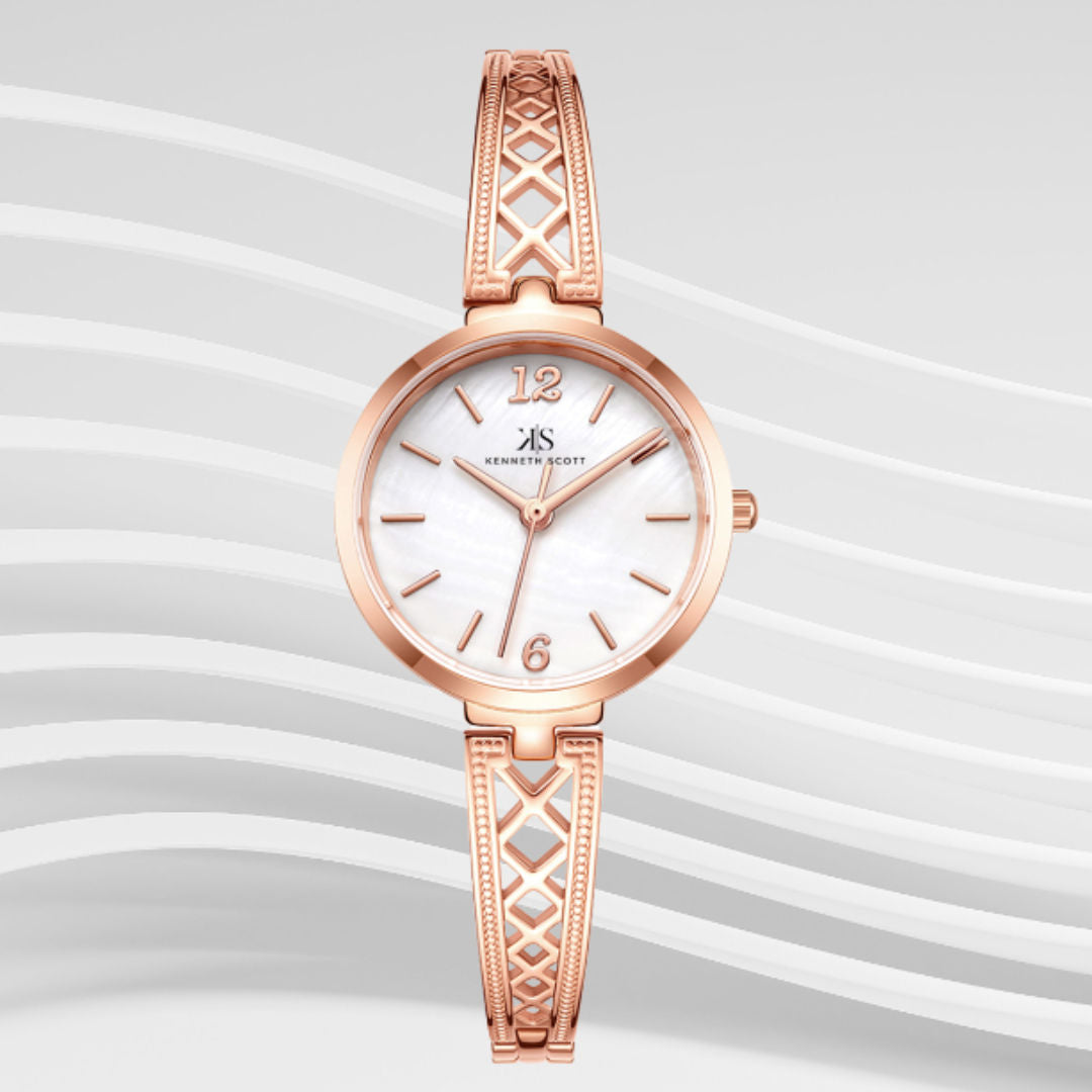 Kenneth Scott Women's Analog White Dial Watch, K22518-RBKM