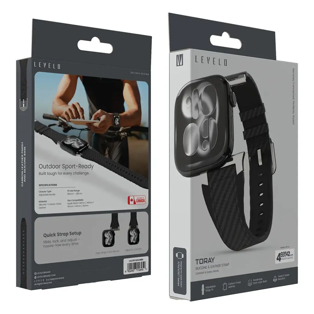 Levelo Toray Silicone & Leather Watch Strap, Black