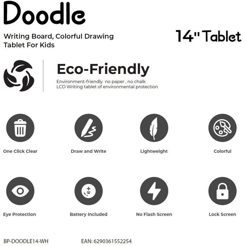 Blupebble 14-Inch Tablet Doodle Writing & Drawing Board for Kids, White