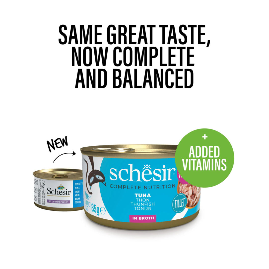 Schesir Complete & Balanced Nutrition Wet Cat Food in Broth Can, 85g