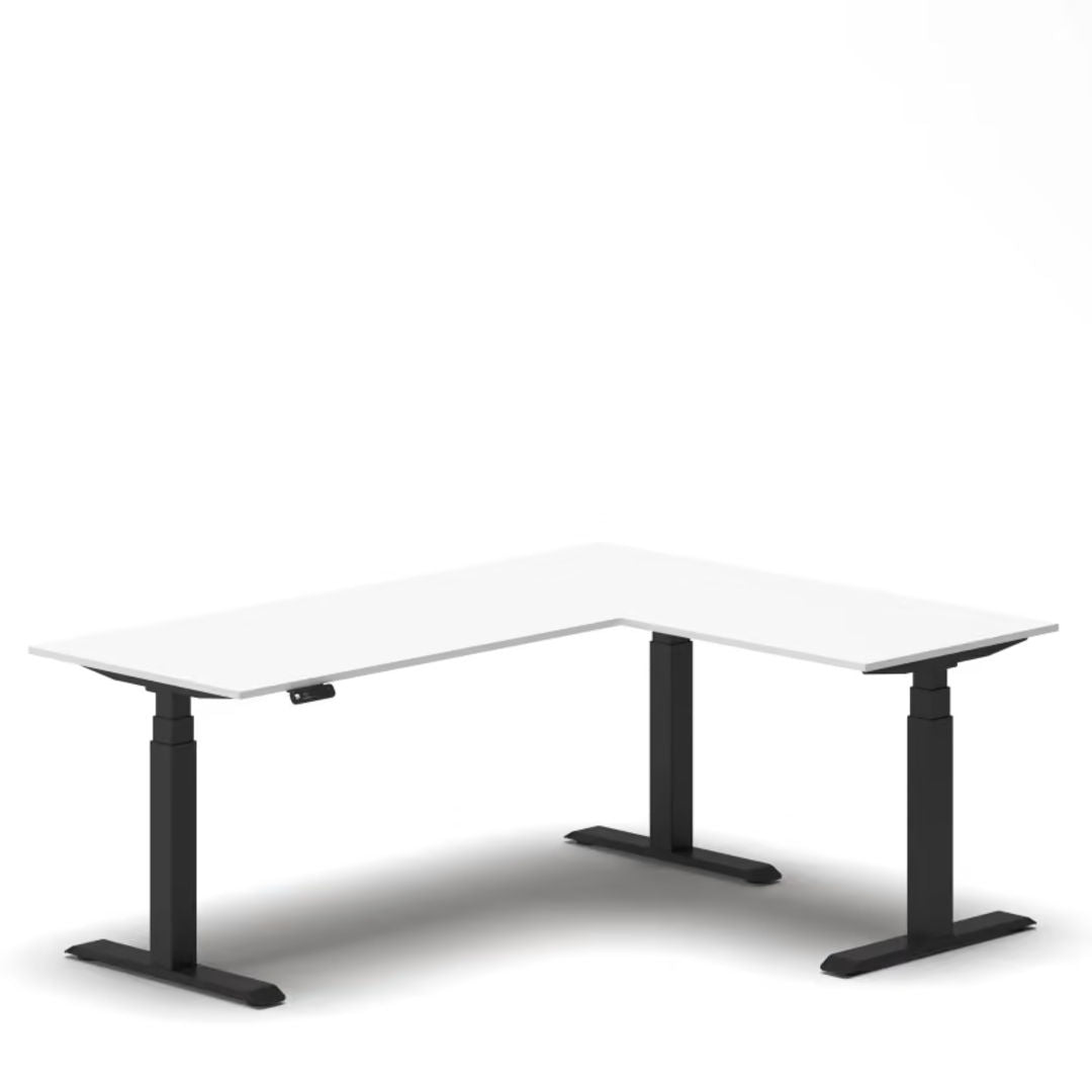 Navodesk Studio Electric L-Shaped Smart Standing Desk Top 70+30inch, Corner Height Adjustable Desk with Right Hand Return, White Desktop & Black Frame