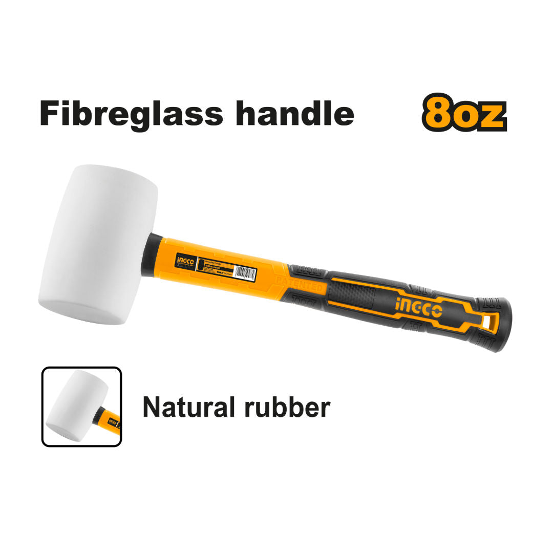 INGCO Soft Rubber Hammer 450 g with fiberglass Handle